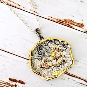 Celestial Constellation Silver & 14kt Gemstone Pendent